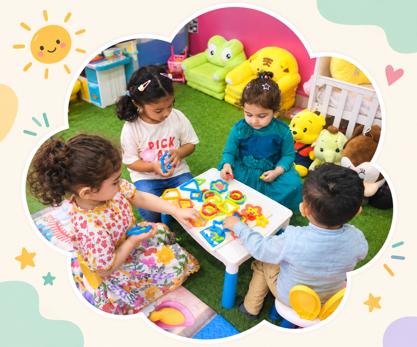 Children happily learning and creating together at Giggles n Glow